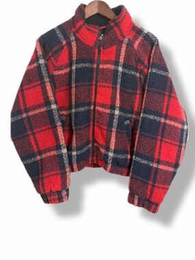 American Eagle Red Black Plaid Zip Jacket Coat Large